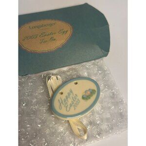 VTG Y2K Longaberger Easter Egg Basket Ceramic Tie-On Ornament Ceramic Ribbon USA